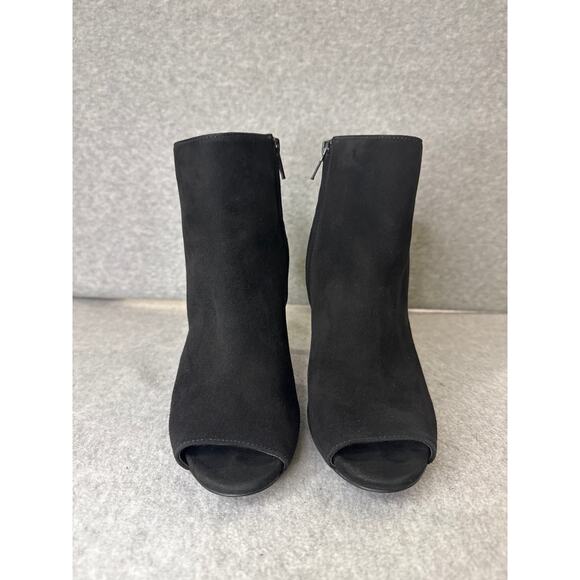 Michael Kors Whitley Black Suede Peep Toe Ankle Booties Size 7 Stiletto Heel - Picture 2 of 8